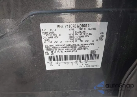 2019 Ford Edge Sel z USA, uszkodzony, nr VIN 2FMPK3J93KBB95855